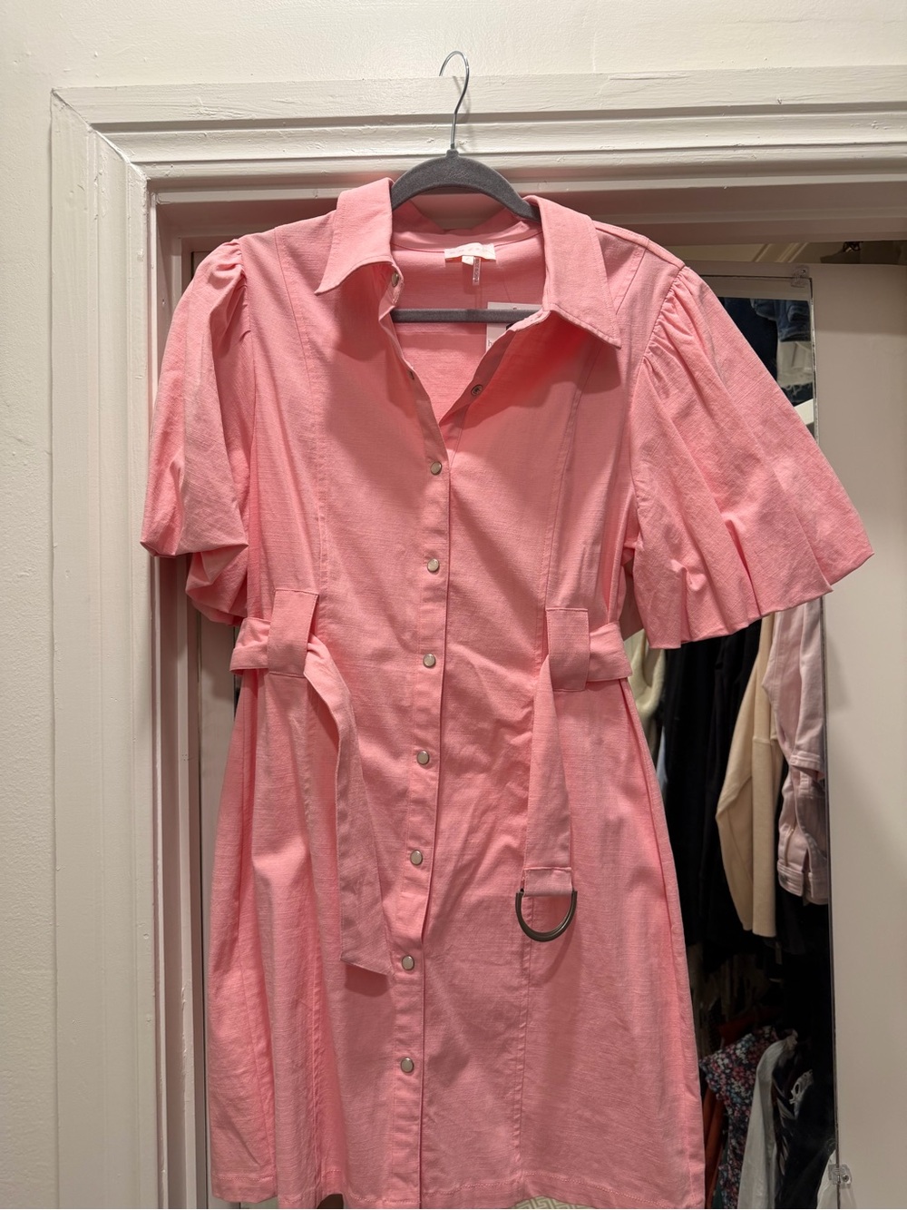 Entro - Pink Button Front Short Sleeve Shirt Dress